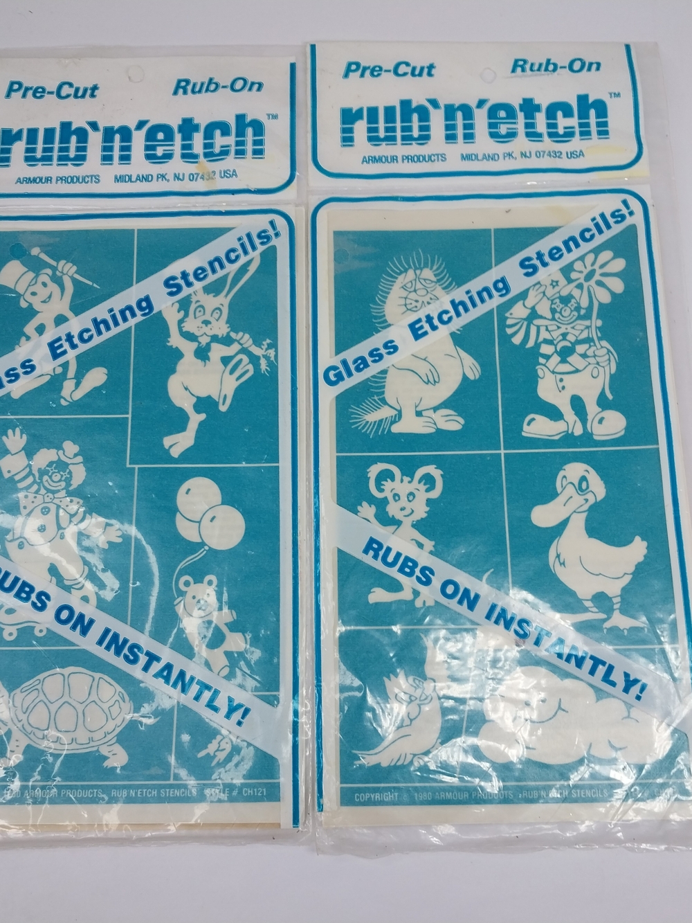 Vintage Armour Rub 'n' Etch Glass Etching & Fabric Paint Stencils 1980 MIX NOS